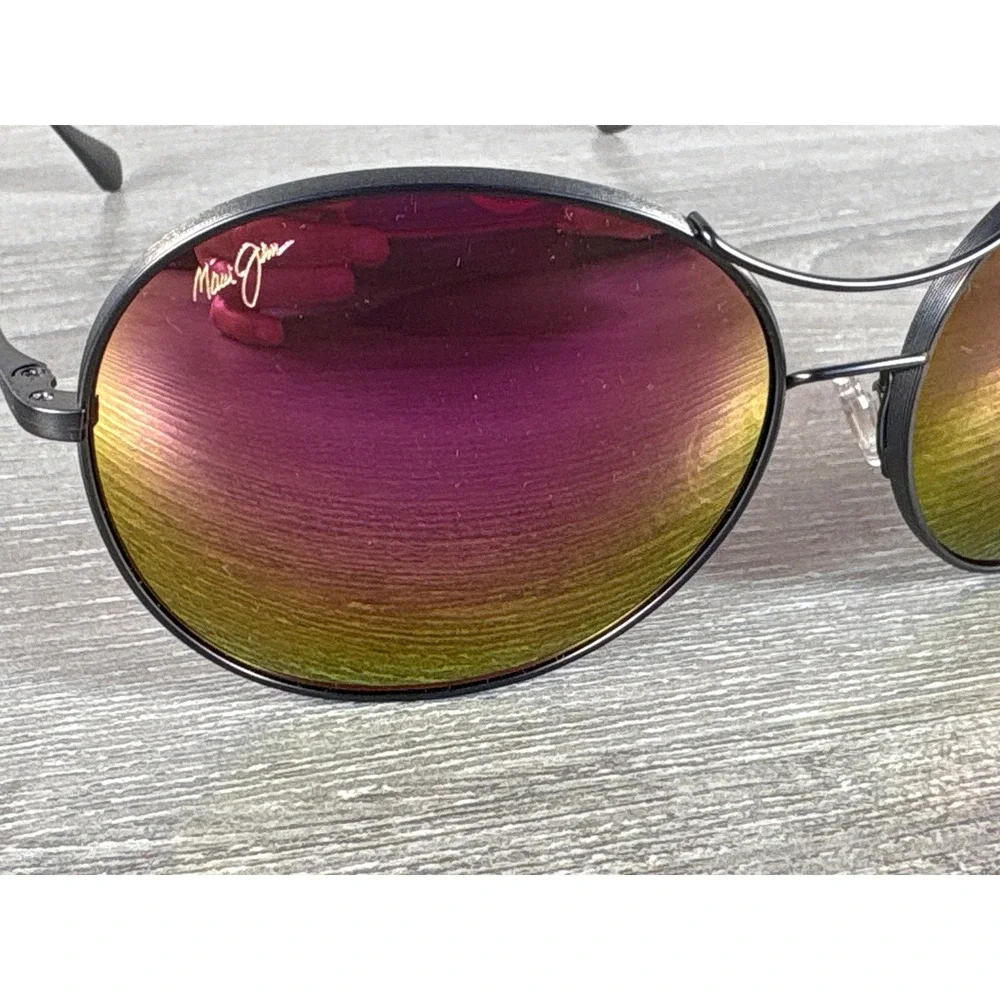 Maui Jim MJ547-14 Round Aviator Sunglasses Gunmetal Titanium Pink Mirror Polariz